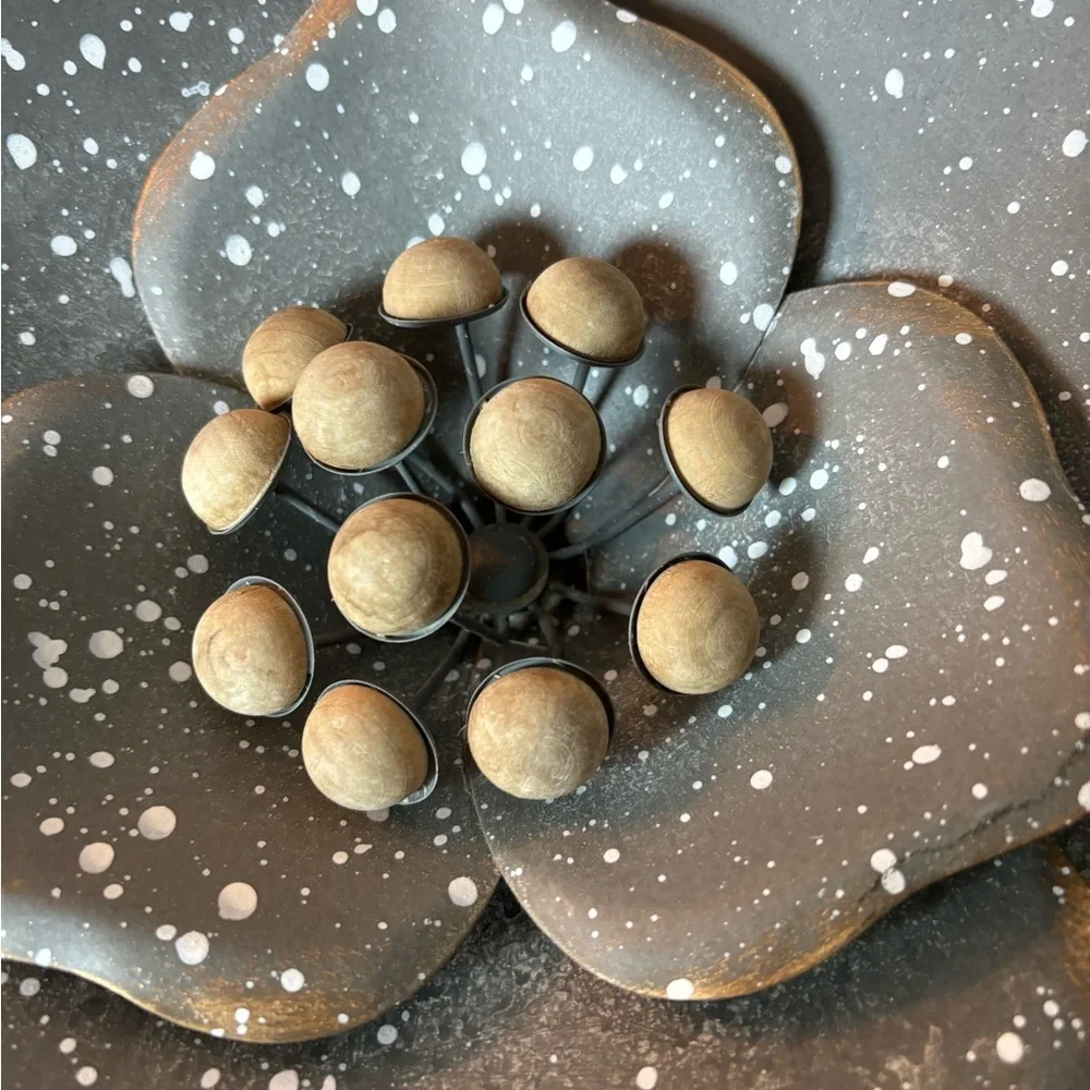 Unbranded Gray Metal Flower Wall Decor with Neutral Wooden Accents